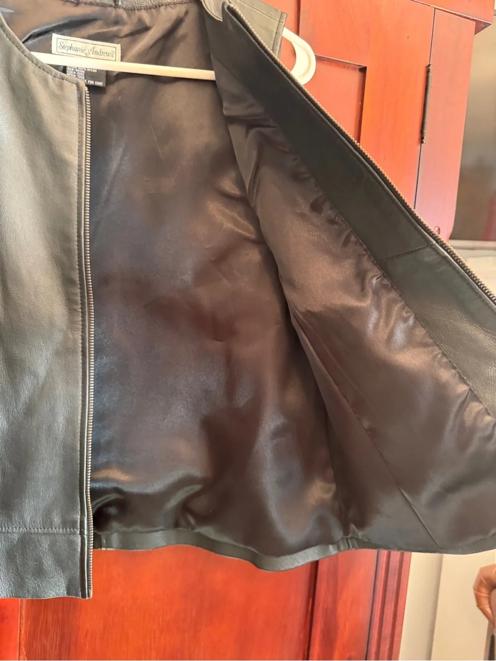 Vintage Stephanie Andrews Black Leather Zip Front Vest Large 90s